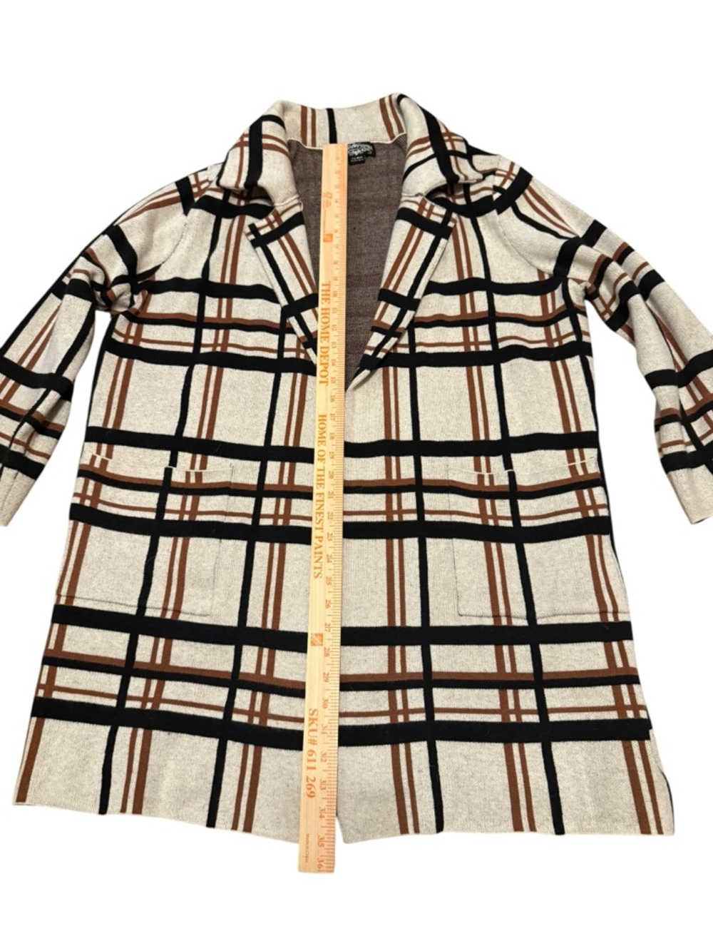 Oliver O Plaid Open-Front Coat in Cream & Brown Women’s 1X - Picture 4 of 7